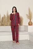Kadın Pijama Takımı-Ekose Desenli - Pat Yakalı-Düğmeli 12284