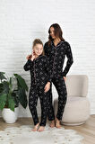 Anne-Kız Pat Yakalı ve Düğme Kapamalı Pijama Takımı 12286