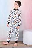 Erkek Çocuk İş Makineleri Baskılı Pijama Takımı 1-7 Yaş 12291