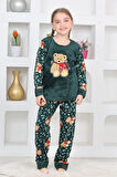 Kız Çocuk Welsoft Kumaş-Göz Bantlı Ayıcık Baskılı Pijama Takımı 12293