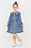 Kız Çocuk Yaka Detaylı ve Boydan Düğmeli Jean Elbise 12339