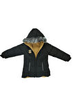 Kız Çocuk Peluş Astarlı - Fermuar Kapatmalı-Kürklü Kapüşonlu Mont 12357