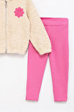 Kız Çocuk Welsoft Kumaş 2'li Takım (Kapüşonlu ve Fermuarlı Hırka+3 İplik Tayt) 12373