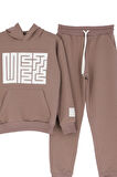 Kız Çocuk 2 İplik Küfe Yazı Görselli Kapüşonlu Alt-Üst Takım 12374