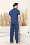 Erkek Boydan Düğmeli %100 Pamuklu Pijama Takımı 12385