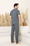 Erkek Boydan Düğmeli %100 Pamuklu Pijama Takımı 12385