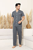Erkek Boydan Düğmeli %100 Pamuklu Pijama Takımı 12385