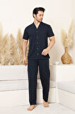 Erkek Boydan Düğmeli %100 Pamuklu Pijama Takımı 12385