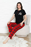 Kadın Pijama Takımı - Ekose Altlı- 3 Düğmeli-%100 Pamuklu 12387