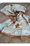 Çiçek Desenli Pamuk Şal Kahverengi
