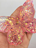 Kelebek Şeffaf Glitter Simli Moj Moj Taba Squishy Sıkma 10x8 cm Simli Sukuşi - Pembe