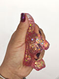 Kelebek Şeffaf Glitter Simli Moj Moj Taba Squishy Sıkma 10x8 cm Simli Sukuşi - Pembe