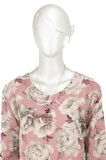 Oppland Kadın Klasik Şifon Anne Bluz Viskoz Kumaş Gül Desenli Kolyeli Uzun Kollu Astarlı Tam Kalıp