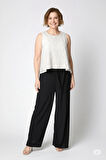Oppland Kadın Düz Renk Rahat Kesim Beli Lastikli Aerobin Kumaş Pantolon