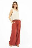 Oppland Kadın Düz Renk Rahat Kesim Beli Lastikli Aerobin Kumaş Pantolon