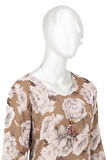 Oppland Kadın Klasik Şifon Anne Bluz Viskoz Kumaş Gül Desenli Kolyeli Uzun Kollu Astarlı Tam Kalıp
