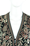Oppland Kadın Kışlık Kilim Motifli ÜçDüğmeli Çift Cepli Likralı Triko Dokuma Pamuklu Anne Uzun Yelek