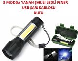 El Feneri Şarjlı Kamp Avcılık Feneri Mini Led Zoom Fener Üç Fonksiyon Fener