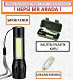 El Feneri Şarjlı Kamp Avcılık Feneri Mini Led Zoom Fener Üç Fonksiyon Fener