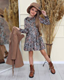 uğurböceğiçocuk Kemeri Taş Detaylı Kaban Leopar Zebra Desen Elbise 4'lü Kız Çocuk Takım