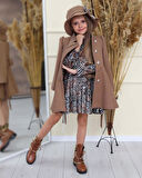 uğurböceğiçocuk Kemeri Taş Detaylı Kaban Leopar Zebra Desen Elbise 4'lü Kız Çocuk Takım