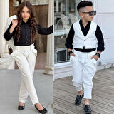 uğurböceğiçocuk Yeleki Şalvar Pantolon Görünümlü 3'lü Unisex Çocuk Takım