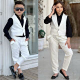 uğurböceğiçocuk Yeleki Şalvar Pantolon Görünümlü 3'lü Unisex Çocuk Takım