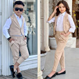 uğurböceğiçocuk Yeleki Şalvar Pantolon Görünümlü 3'lü Unisex Çocuk Takım