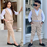 uğurböceğiçocuk Yeleki Şalvar Pantolon Görünümlü 3'lü Unisex Çocuk Takım