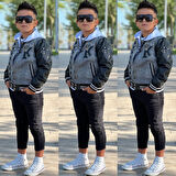 uğurböceğiçocuk Kolları Deri Detay Kolej Ceket Sweat 3'lü Erkek Çocuk Takım