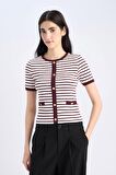 Slim Fit Dar Kesim Bisiklet Yaka Çizgili Smart Fitilli Kaşkorse Kısa Kollu Tişört
