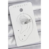 Pirinç Gümüş Renk Zirkon Taşlı 3'Lü Sıralı Model Kadın Kıkırdak Küpe