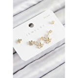 Pirinç Zirkon Taşlı Kelebek Model Gold Renk 925 Ayar Gümüş Çivi Kadın Küpe Set