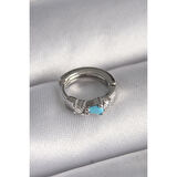 316l Çelik Gümüş Renk Zirkon Taşlı Mavi Boncuk Detay Tragus Piercing - Tj-pr1325