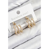 Pirinç Zirkon Taşlı Model Gold Renk Kadın Küpe