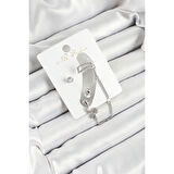 Pirinç Yılan Figürlü Zirkon Taşlı Gümüş Renk 3'lü Kıkırdak Kadın Küpe Set