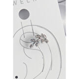 Pirinç Gümüş Renk Zirkon Taşlı Yaprak Model Kıkırdak Kadın Küpe