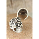 Eskitme Gümüş Renk Kuru Kafalı Erkek Ayarlamalı Yüzük