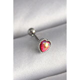 316l Çelik Gümüş Renk Kırmızı Mineli Kalp Tragus Piercing - Tj-pr1267