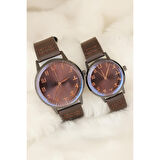 Kahverengi Deri Kordonlu Rose Metal Kasa Sevgili Saatleri