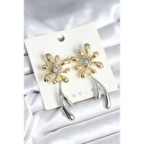 Çiçek Model Gold Gümüş Renk Kadın Küpe