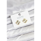 Pirinç Gold Renk Tekli Yonca Kadın Küpe