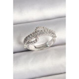 Pirinç Gümüş Renk Su Yolu Zirkon Taşlı Ayarlanabilir Model Kadın Yüzük