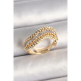 Pirinç Gold Renk Su Yolu Zirkon Taşlı Dalga Model Ayarlanabilir Kadın Yüzük