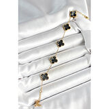 316L Çelik Sedefli Siyah Gold Renk Yonca Kadın Bileklik