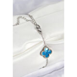 316L Çelik Sedefli Gökyüzü Mavisi Gümüş Renk Yonca Kadın Bileklik