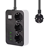 3 Usb’li 3’lü 1.8 M Akım Korumalı Priz (4915)