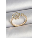 Pirinç Gold Renk Beyaz Mineli Yonca Model Zirkon Taş Detay Ayarlanabilir Kadın Yüzük