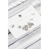 Pirinç Zirkon Taşlı Yıldız Model Gümüş Renk 925 Ayar Gümüş Çivi Kadın Küpe Set