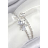 Pirinç Zirkon Taşlı Kelebek Ve Yonca Model Gümüş Renk Kadın Bileklik